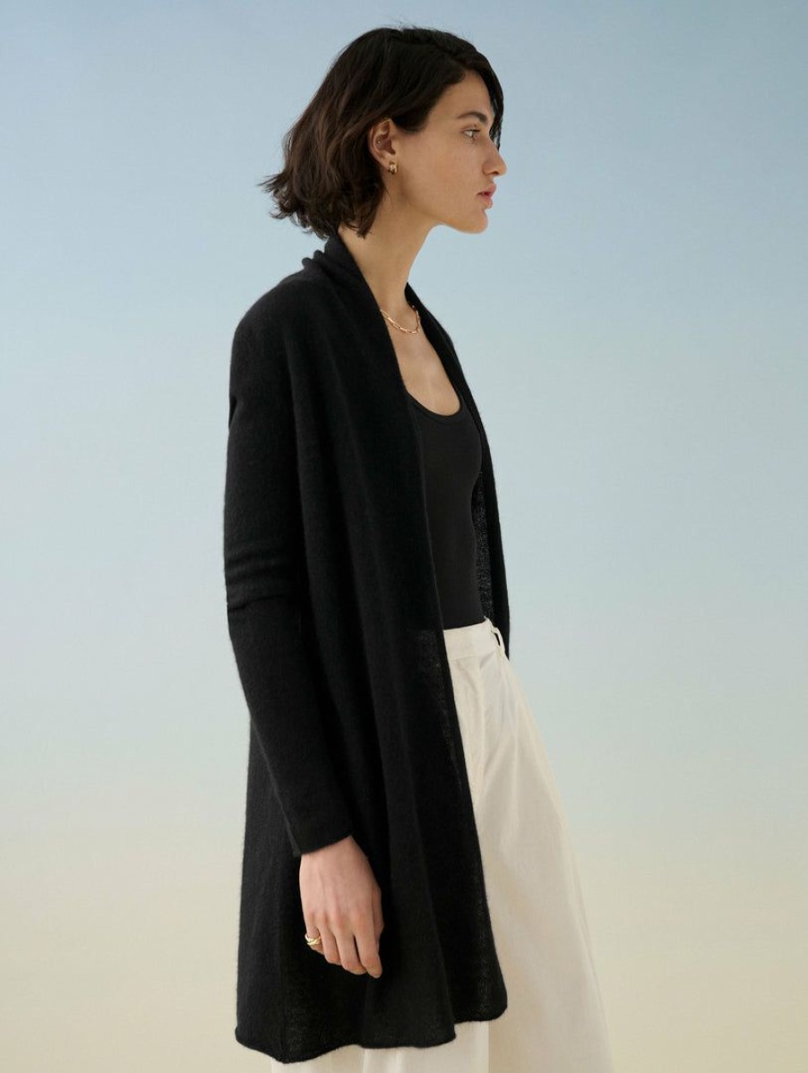 Apparel * | White + Warren Best-Sellers Essential Cashmere Trapeze Cardigan Black