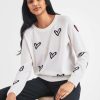 Apparel * | White + Warren Pattern Shop Cashmere Heart Intarsia Sweatshirt White Combo