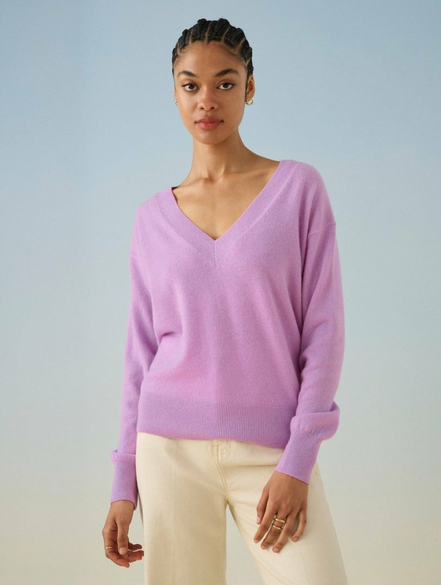 Apparel * | White + Warren Summer Staples Essential Cashmere V Neck Bright Mauve