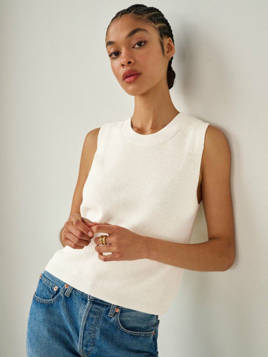 Apparel * | White + Warren Cotton Silk Ribbed Top Best-Sellers White