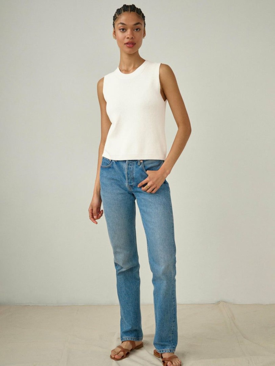 Apparel * | White + Warren Cotton Silk Ribbed Top Best-Sellers White