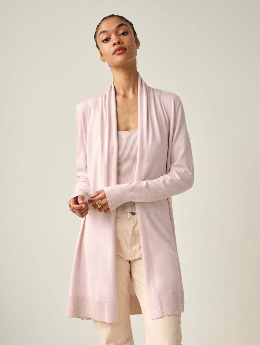 Apparel * | White + Warren Cotton Silk Long Open Cardigan Best-Sellers Light Blush