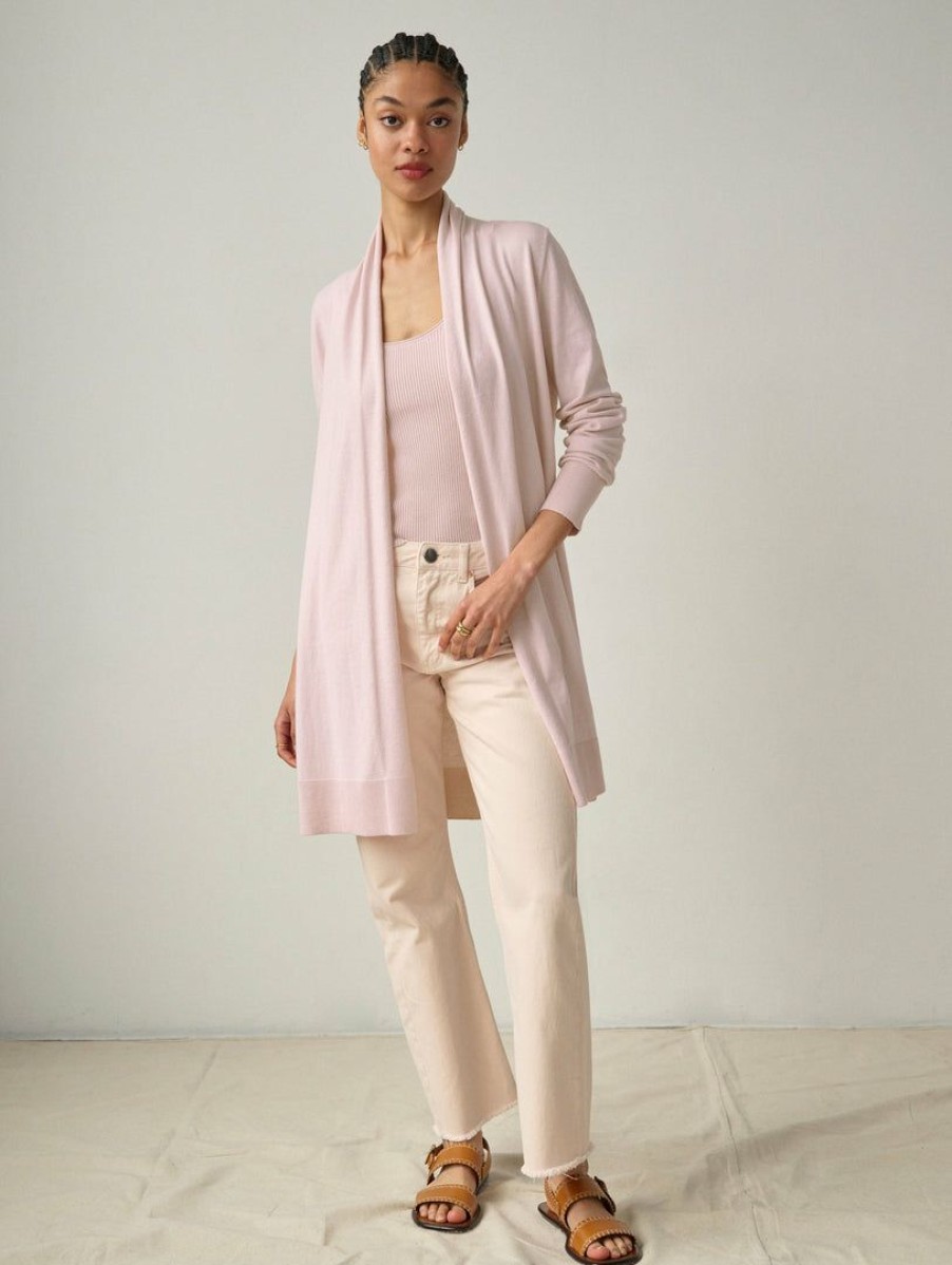 Apparel * | White + Warren Cotton Silk Long Open Cardigan Best-Sellers Light Blush