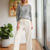 Apparel * | White + Warren Cashmere Embroidered Daisy Sweatshirt Grey Heather Combo