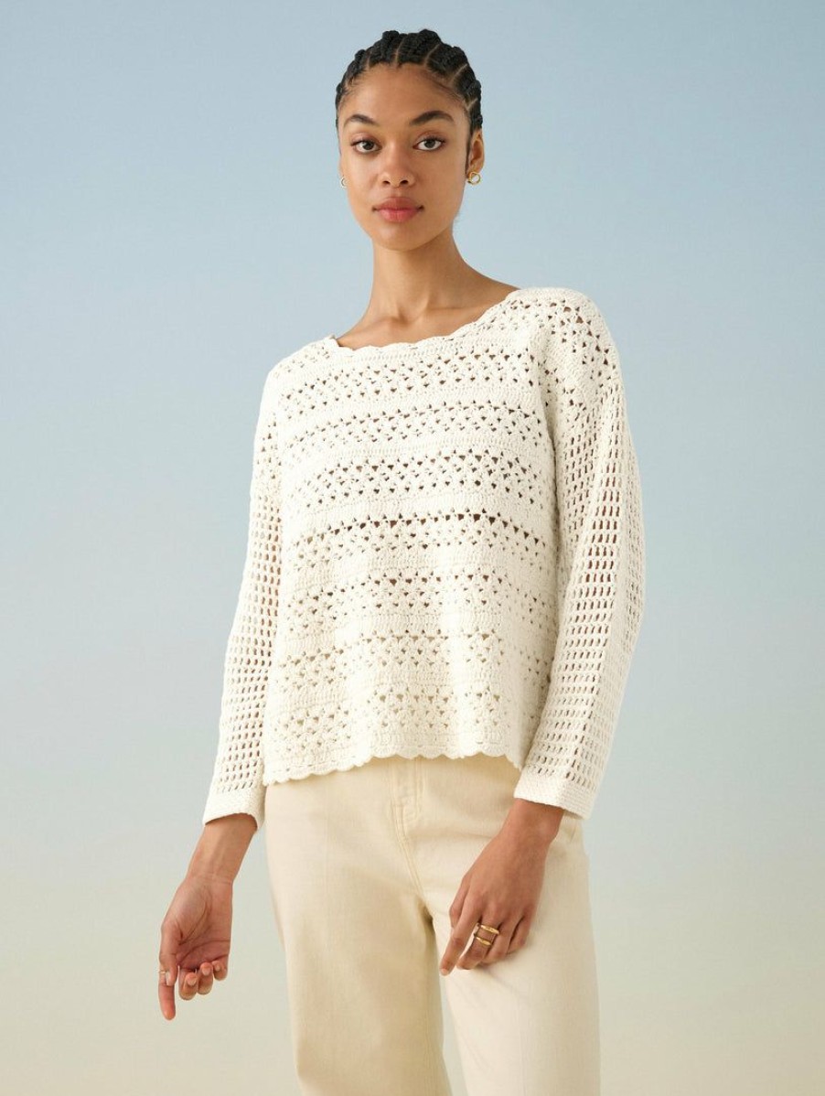 Apparel * | White + Warren Cotton Hand Crochet Top Best-Sellers White