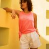 Apparel * | White + Warren Linen Slub Side Tie Tank Neon Coral