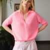 Apparel * | White + Warren Cashmere Polo Top Neon Peony