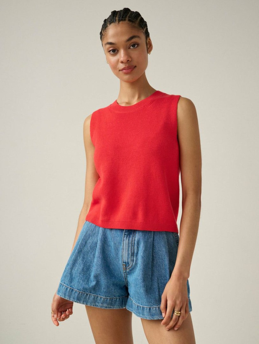 Apparel * | White + Warren Cotton Silk Ribbed Top Red Flame