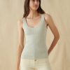 Apparel * | White + Warren Linen Blend Ribbed Tank Sage Heather