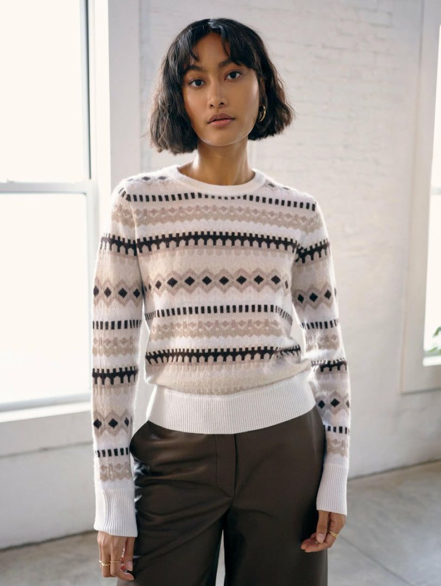 Apparel * | White + Warren Pattern Shop Cashmere Fair Isle Crewneck Neutral Multi