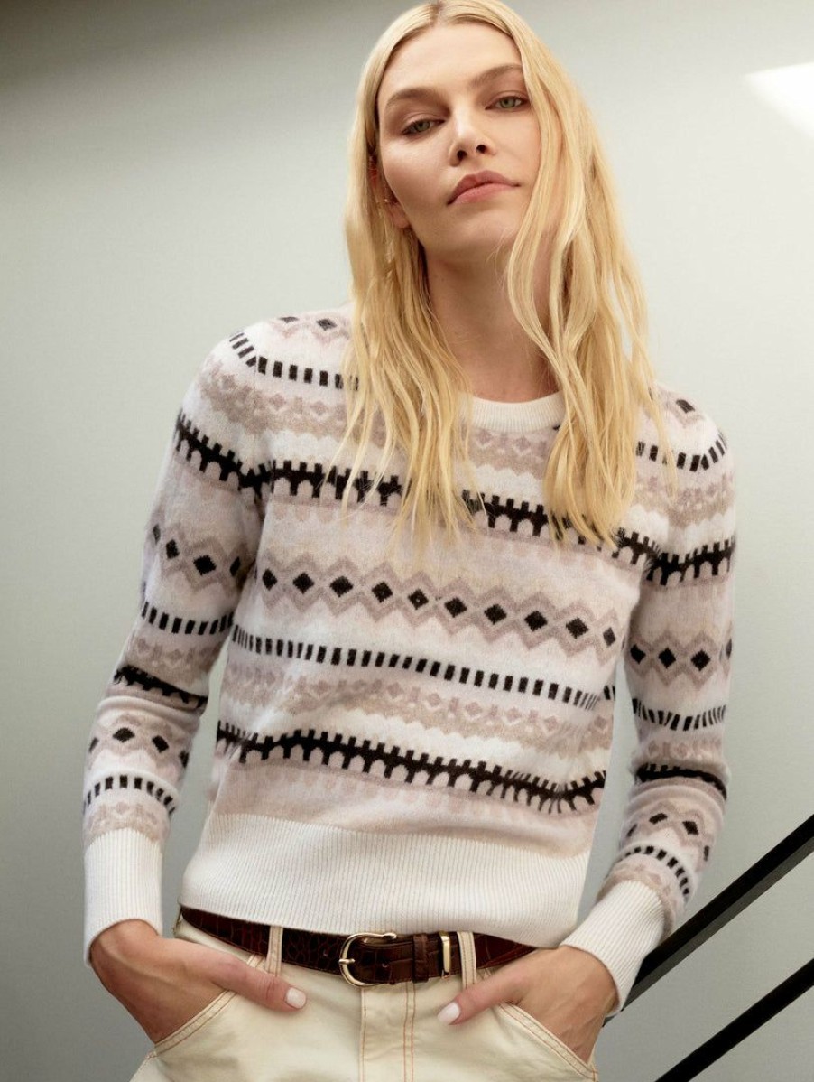 Apparel * | White + Warren Pattern Shop Cashmere Fair Isle Crewneck Neutral Multi