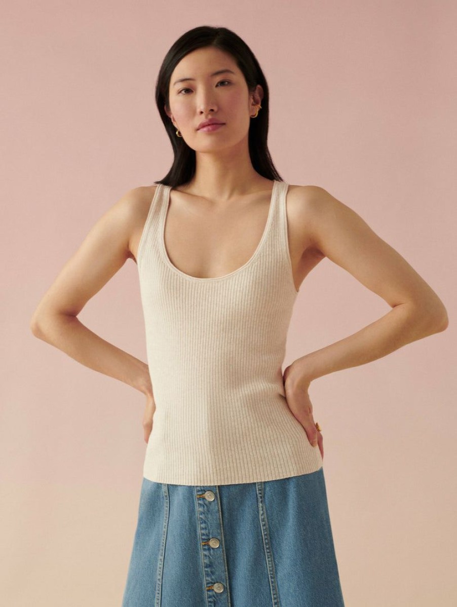 Apparel * | White + Warren Vacation Wardrobe Linen Blend Ribbed Tank Bone Heather