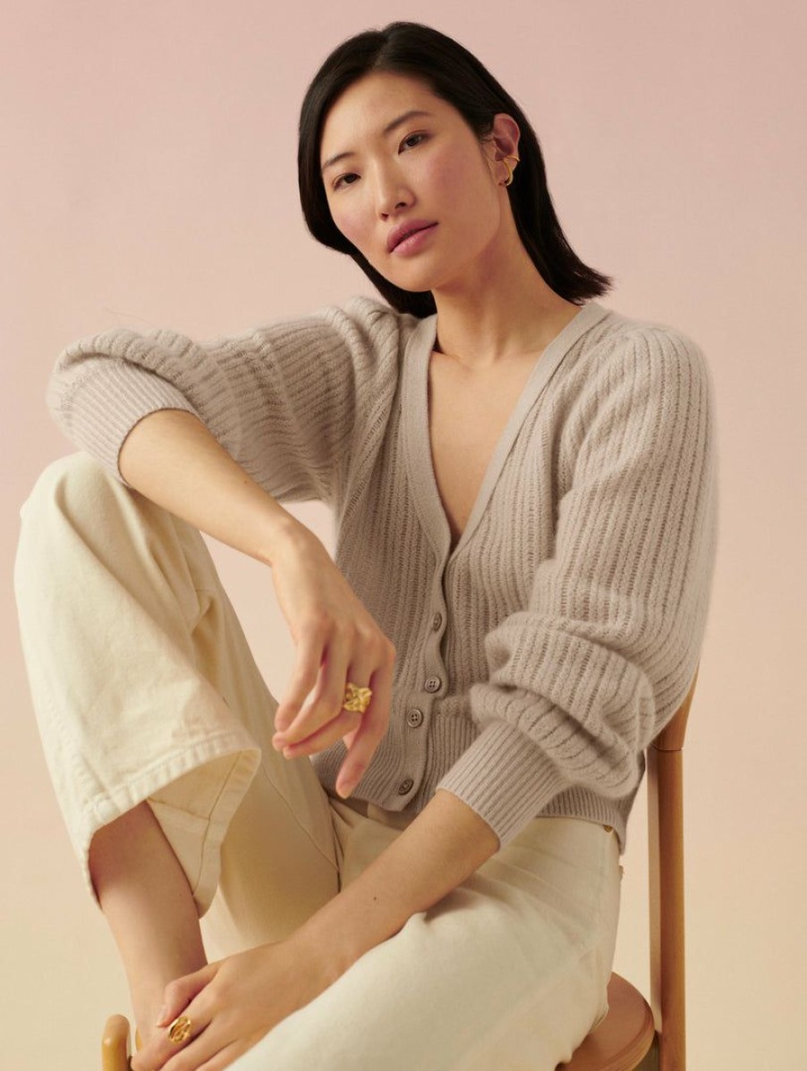 Apparel * | White + Warren Cashmere Blouson Sleeve Cardigan Jute Heather