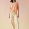 Apparel * | White + Warren Vacation Wardrobe Linen Slub Striped Tee Sand/Neon Coral