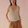 Apparel * | White + Warren Linen Ribbed V Neck Tank Vacation Wardrobe Oatmeal