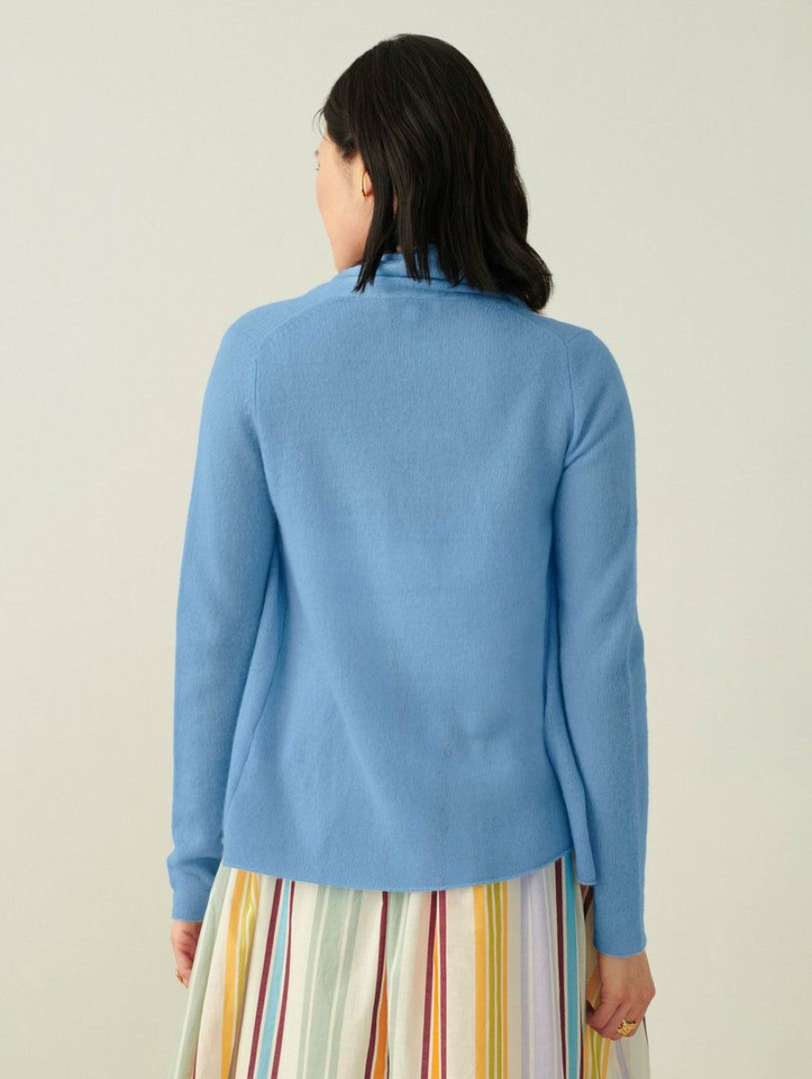 Apparel * | White + Warren Essential Cashmere Mini Trapeze Cardigans Blue Breeze