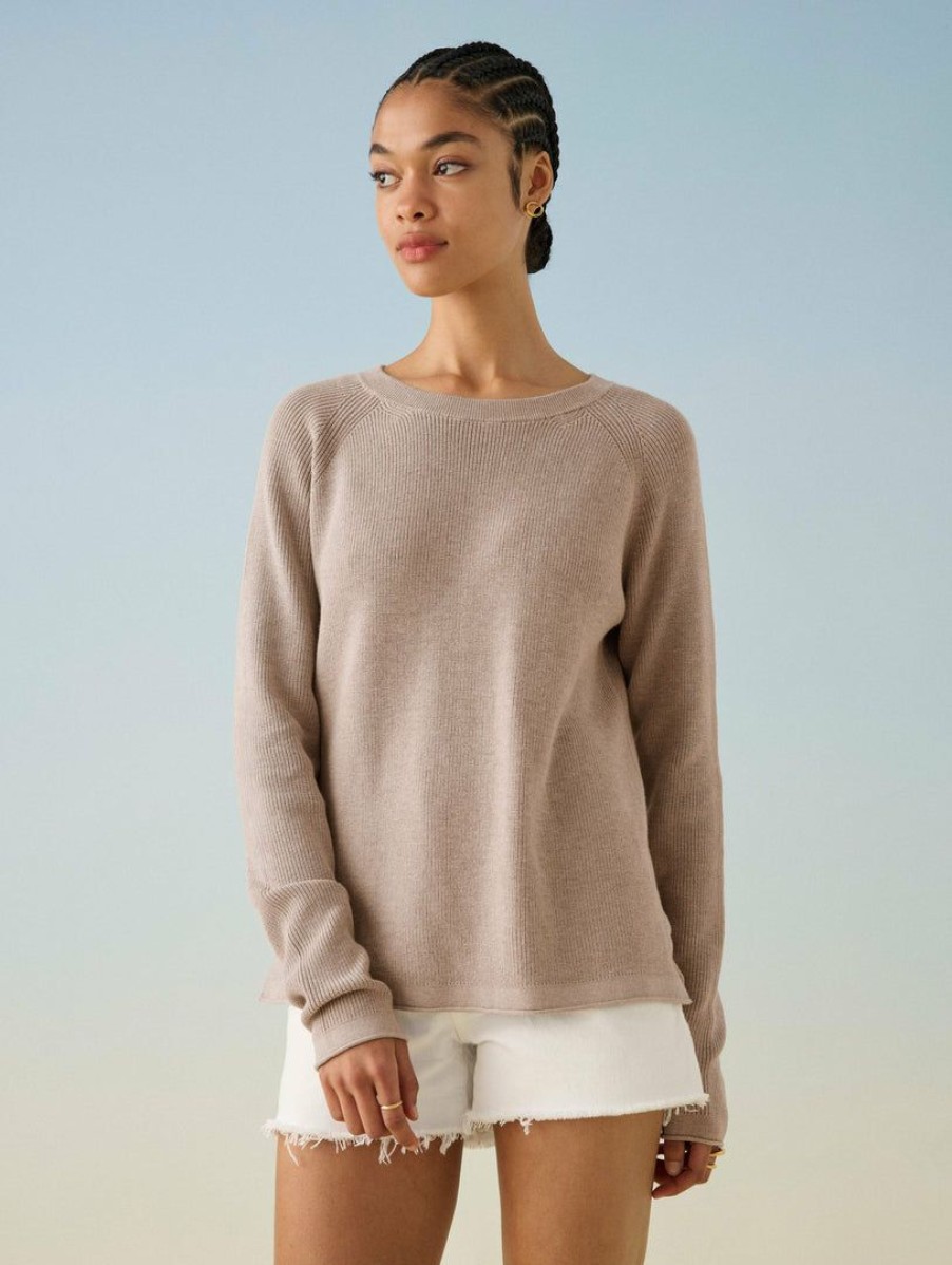 Apparel * | White + Warren Cotton Silk Ribbed Crewneck Best-Sellers Latte