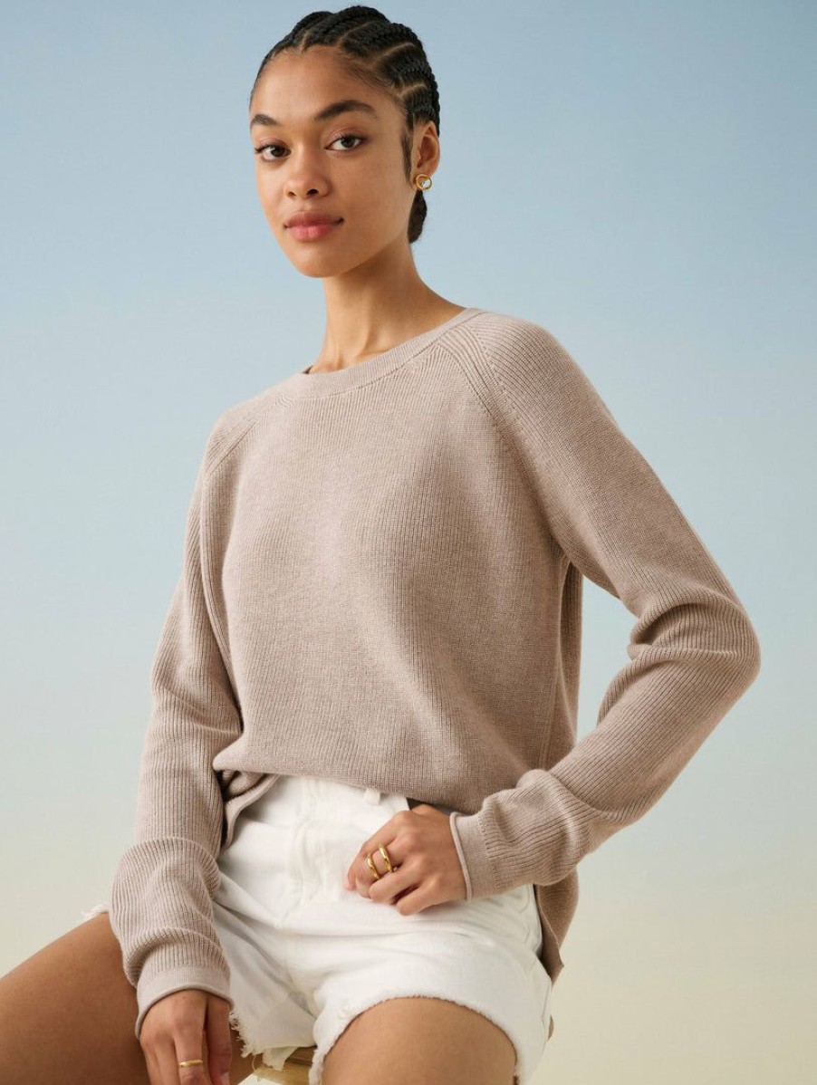 Apparel * | White + Warren Cotton Silk Ribbed Crewneck Best-Sellers Latte