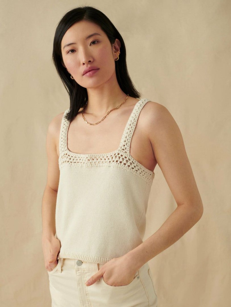 Apparel * | White + Warren Italian Blend Crochet Trim Tank Ivory