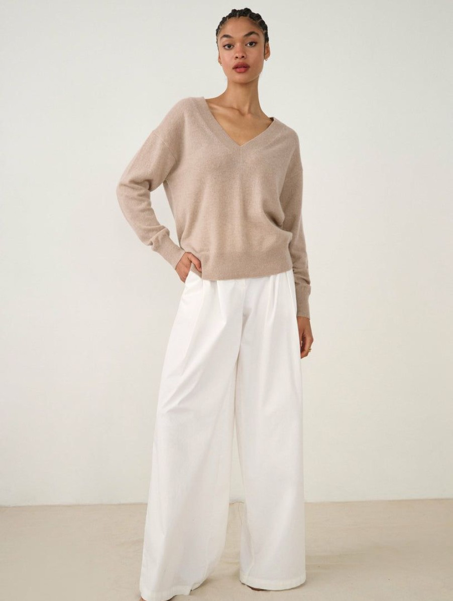 Apparel * | White + Warren Essential Cashmere V Neck Color Shop Toffee Heather