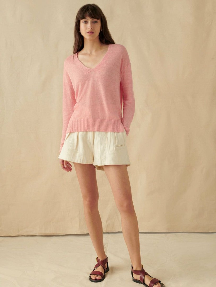 Apparel * | White + Warren Vacation Wardrobe Linen Easy V Neck Pink Grapefruit Heather