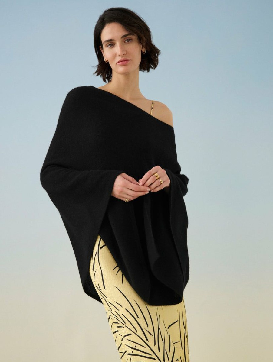 Apparel * | White + Warren Cashmere Two Way Angled Topper Celebration Shop Black