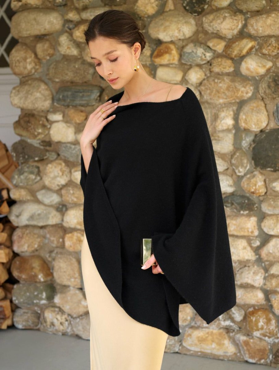 Apparel * | White + Warren Cashmere Two Way Angled Topper Celebration Shop Black